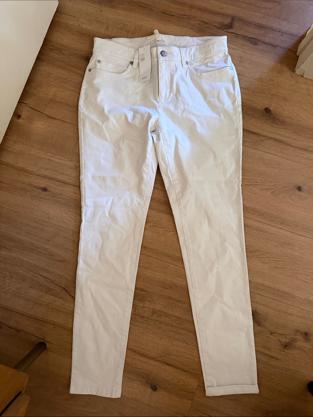 Eileen Fisher 8 NEW NWT White Slim Stretch Jeans COTTON SATEEN sueded stretch